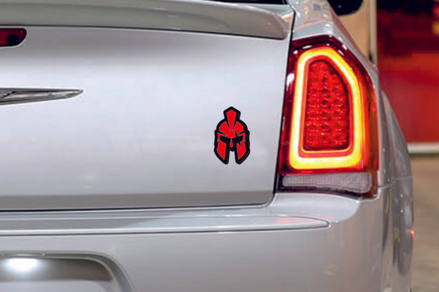 Helmet tailgate trunk rear emblem with Helmet logo Custom Rear Emblem decoinfabric BLACK RED