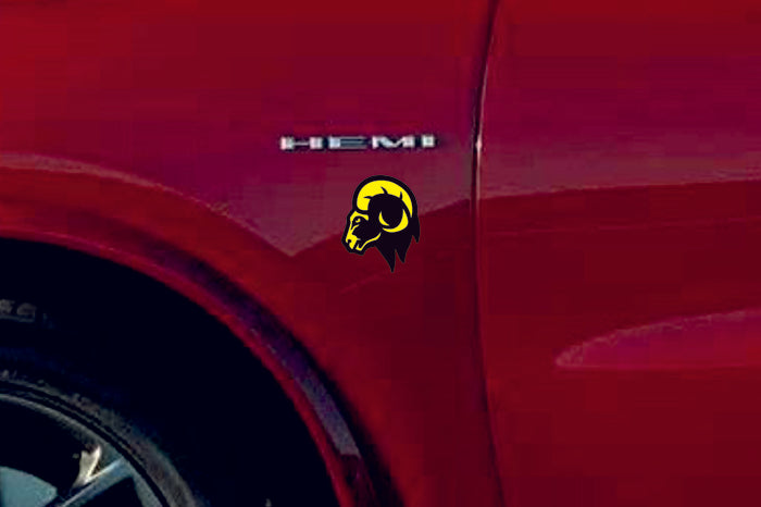 DODGE emblem for fenders with Ram Head logo Dodge emblems decoinfabric BLACK YELLOW