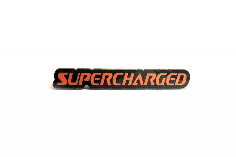 Dodge Challenger trunk rear emblem between tail lights with Supercharged logo Dodge emblems decoinfabric BLACK ORANGE