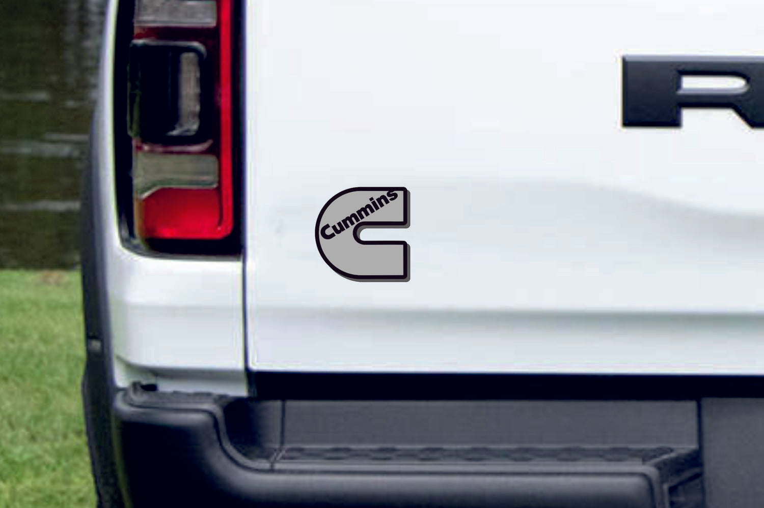Dodge tailgate trunk rear emblem with Cummins logo (type 2) Dodge emblems decoinfabric BLACK WHITE