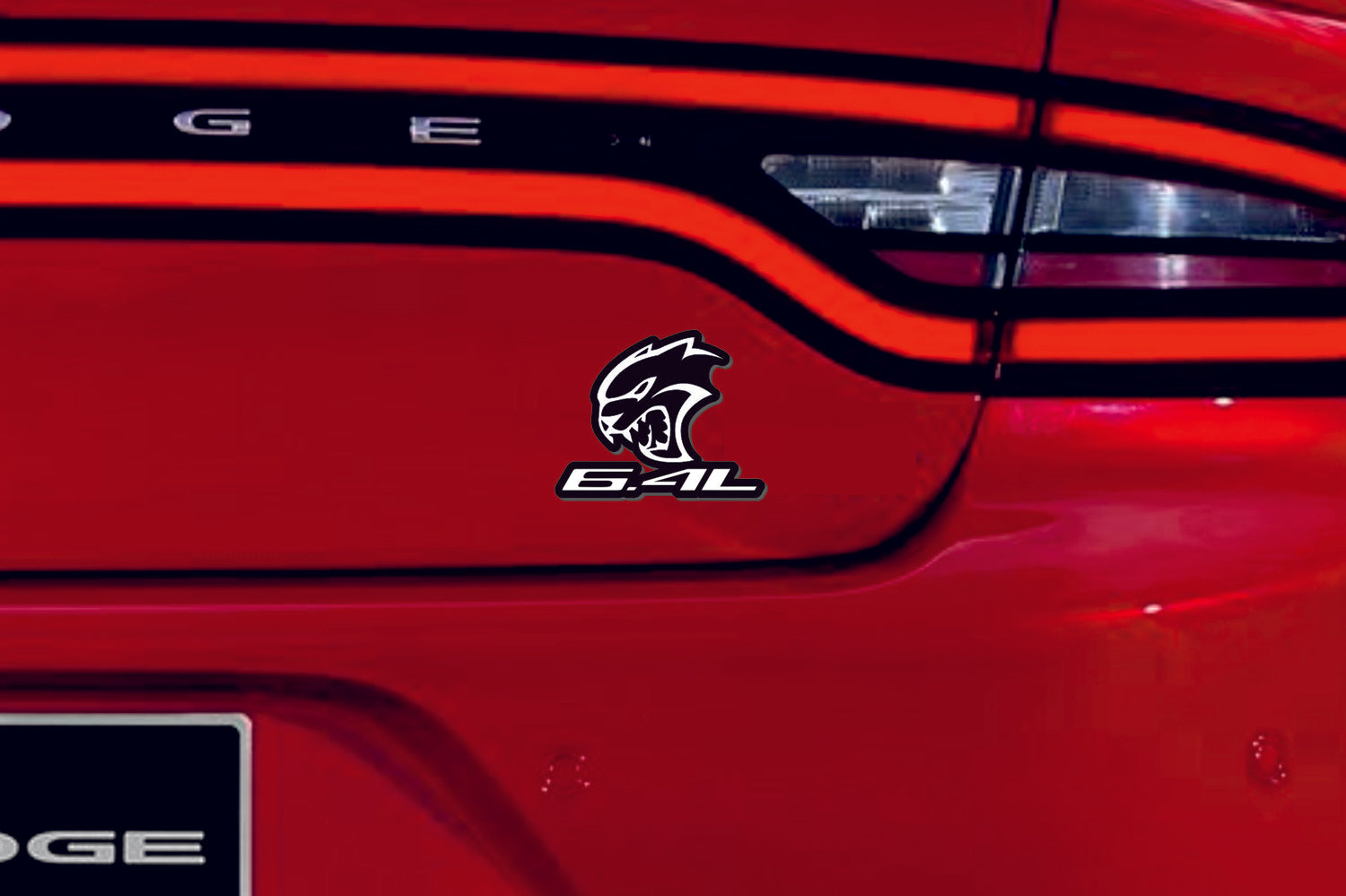 Dodge tailgate trunk rear emblem with Hellcat 6.4L logo - decoinfabric