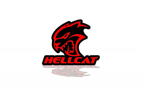 Dodge Challenger trunk rear emblem between tail lights with Hellcat + text Hellcat logo