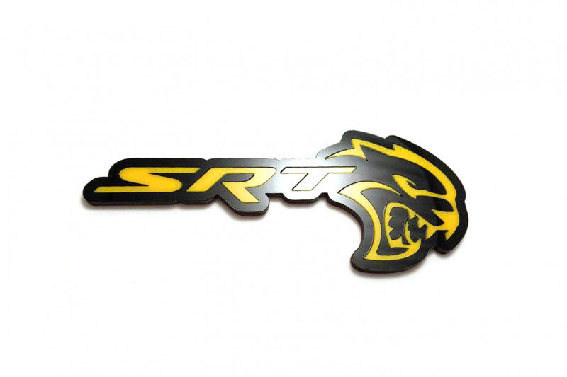 Dodge Challenger trunk rear emblem between tail lights with SRT Hellcat logo Dodge emblems decoinfabric BLACK YELLOW