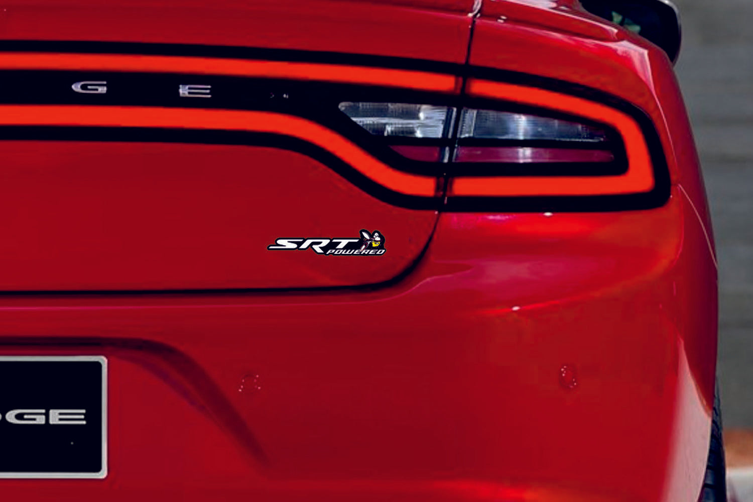 Dodge tailgate trunk rear emblem with SRT Powered + Scat Pack logo Dodge emblems decoinfabric