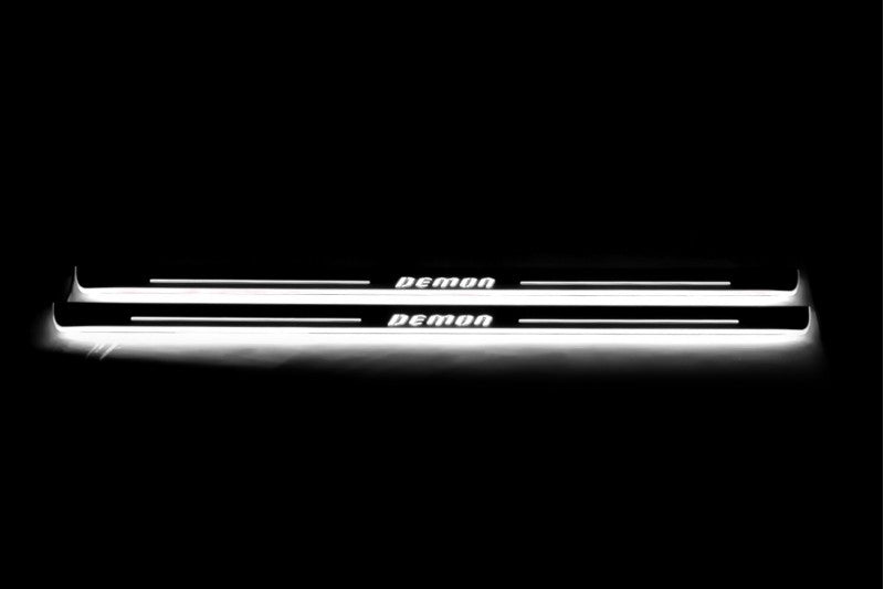 Dodge Challenger 2008+ LED Door Sill With Logo DEMON Dodge Led Door Sills opdesign