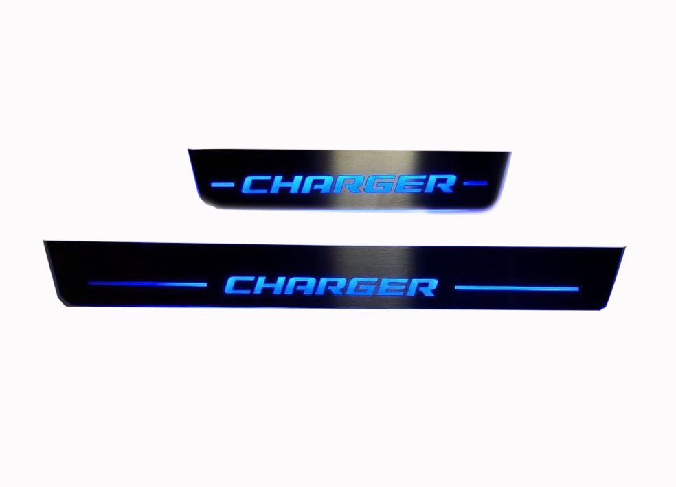 Dodge Charger 2011+ Door Sill Led Plate With Charger Logo (Type 2) Dodge Led Door Sills opdesign