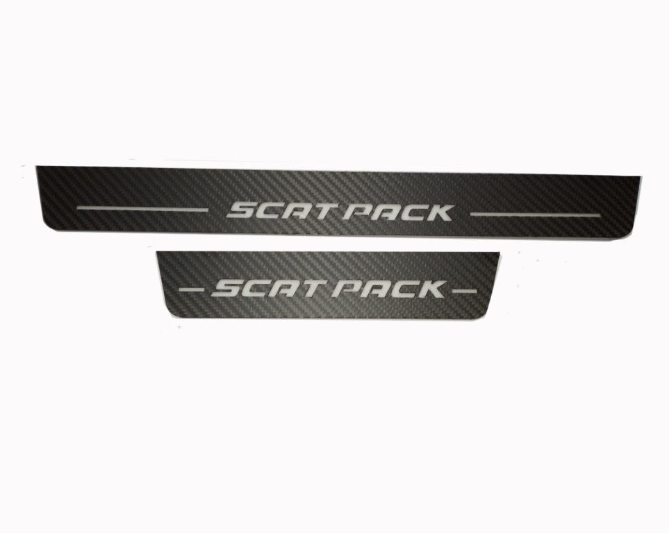 Dodge Charger 2011+ Door Sill Led Plate With SCAT PACK Logo (aviation-grade carbon fiber version)
