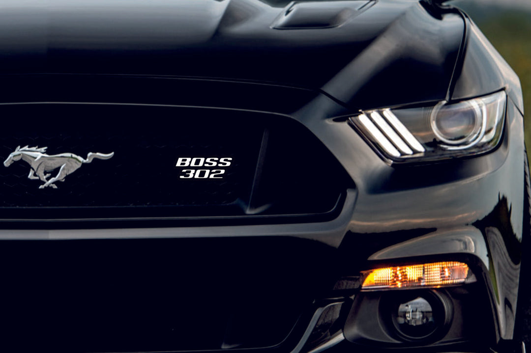 Ford Mustang Emblem & Badge Set - Grille and Tailgate Boss 302 logo Ford emblems decoinfabric WHITE