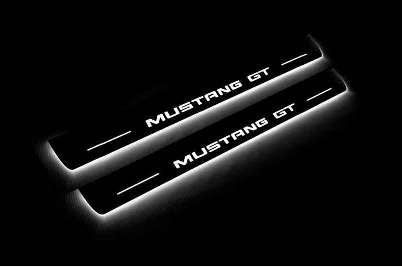 Ford Mustang VI 2015-2023 Illuminated LED Door Sill Plates With Mustang GT Logo Ford Led Door Sills opdesign