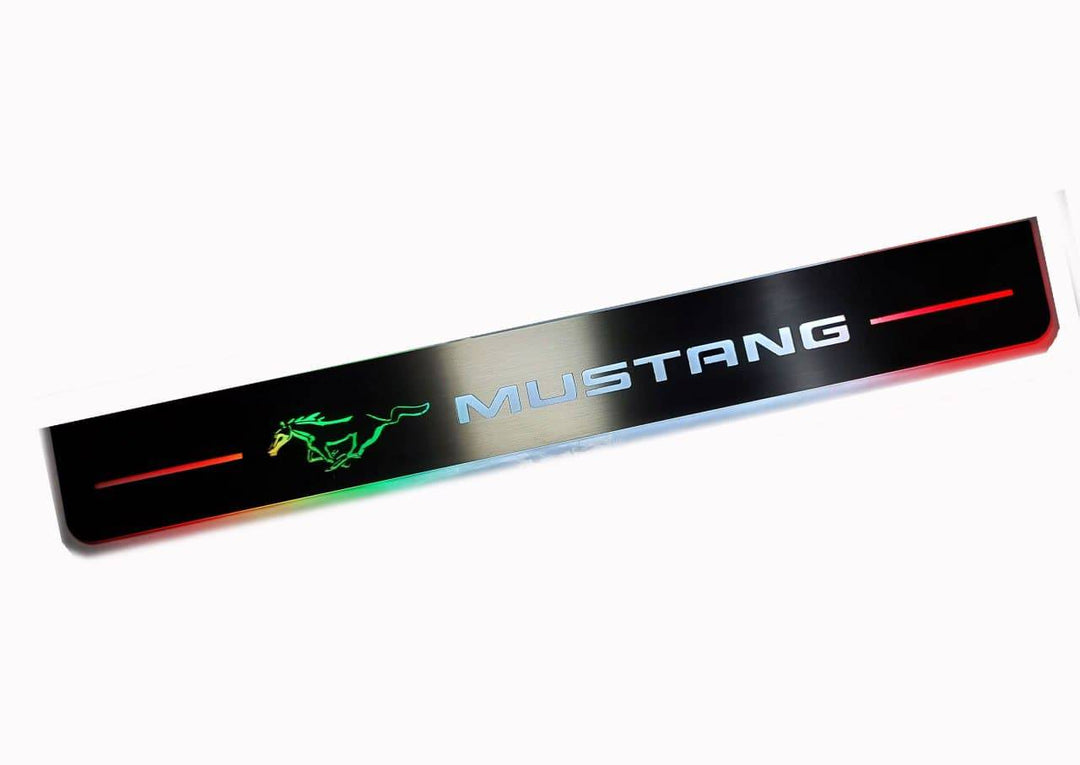 Ford Mustang V 2005-2015 Illuminated LED Door Sill Plates With Mustang Logo Ford Led Door Sills opdesign