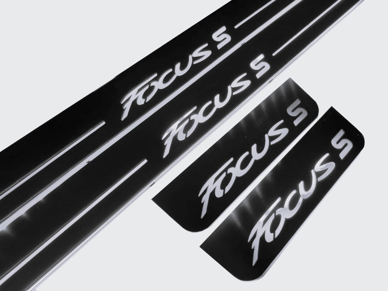 Ford Focus III 2011-2018 LED Door Sills PRO With Focus S Logo Ford Led Door Sills opdesign WHITE FRONT STAINLESS STEEL