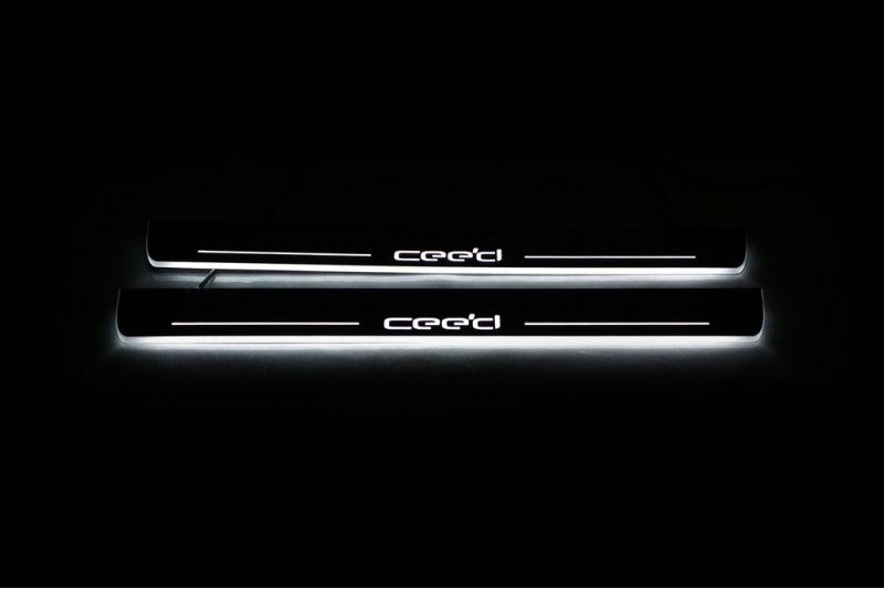 KIA Ceed II 2012-2018 LED Door Sills PRO With Logo Cee`d KIA Led Door Sills opdesign