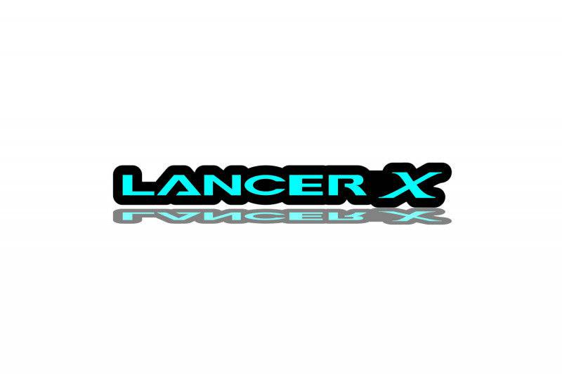 Mitsubishi Emblem & Badges set with Lancer X logo Mitsubishi emblems decoinfabric BLACK LIGHT BLUE