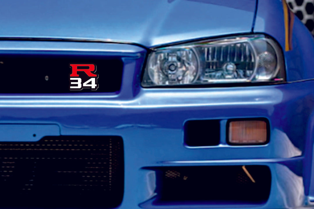 Nissan Skyline Radiator grille emblem with R34 logo Nissan emblems decoinfabric