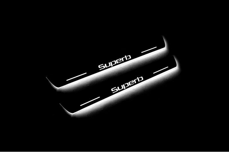 Skoda SuperB II 2008-2015 Door Sill Led Plate With Logo SuperB Skoda Led Door Sills opdesign