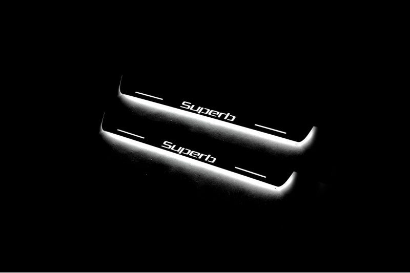 Skoda SuperB II 2008-2015 Door Sill Led Plate With Logo SuperB Skoda Led Door Sills opdesign