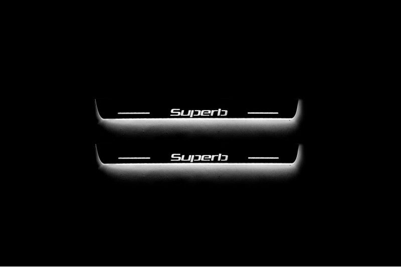 Skoda SuperB II 2008-2015 Door Sill Led Plate With Logo SuperB Skoda Led Door Sills opdesign