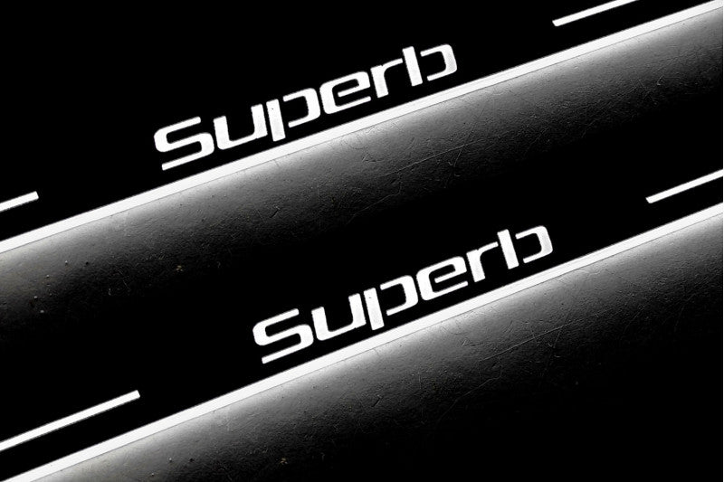 Skoda SuperB II Door Sill Led Plate With Logo SuperB - decoinfabric