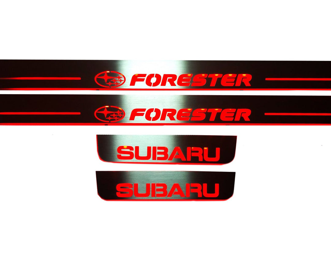 Subaru Forester IV 2012-2018 Led Door Sills With Forester Logo Subaru Led Door Sills opdesign RED FRONT+REAR STAINLESS STEEL