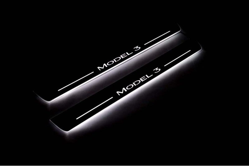 Tesla Model 3 2017+ LED Door Sills PRO With Logo Model 3 Tesla Led Door Sills opdesign