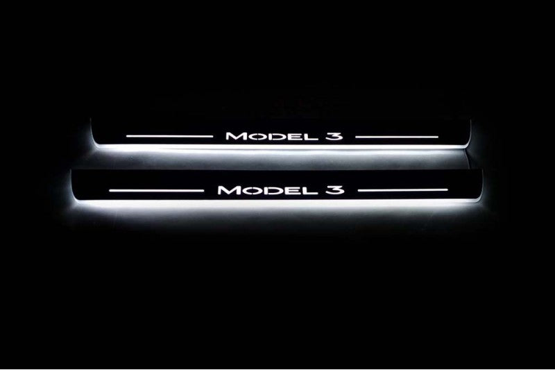 Tesla Model 3 2017+ LED Door Sills PRO With Logo Model 3 Tesla Led Door Sills opdesign