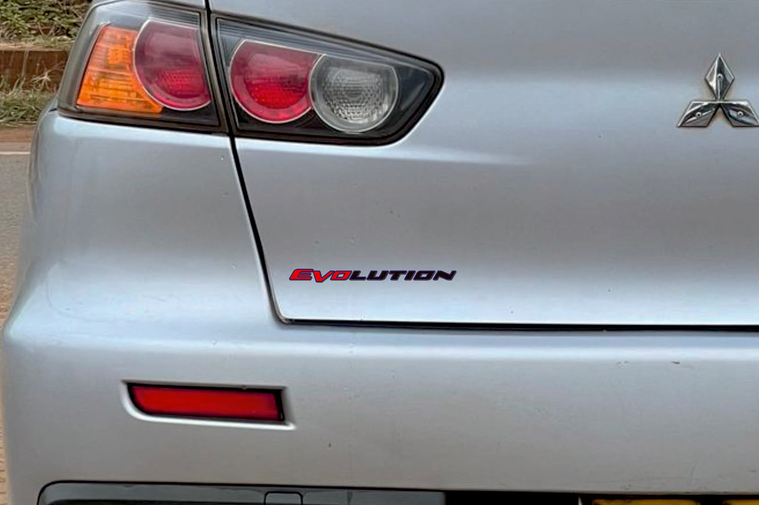 Mitsubishi tailgate trunk rear 3D emblem with Lancer Evolution logo (type MIXT) Var. 1 Mitsubishi emblems decoinfabric