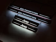Jeep Gladiator JT 2019+ Door Sill Led Plate With Jeep Gladiator Logo Jeep Led Door Sills opdesign WHITE FRONT+REAR STAINLESS STEEL