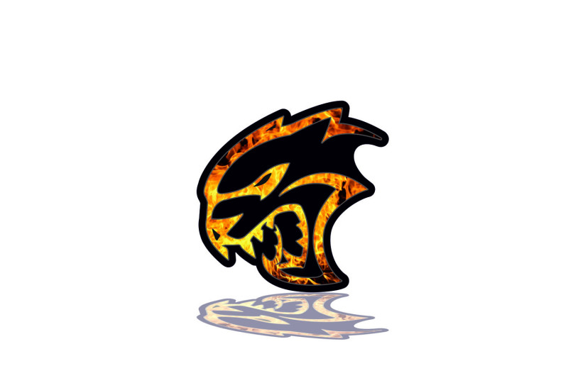 Dodge Challenger trunk rear emblem between tail lights with Hellcat Fire logo Dodge emblems decoinfabric FIRE FRAME+BLACK LOG