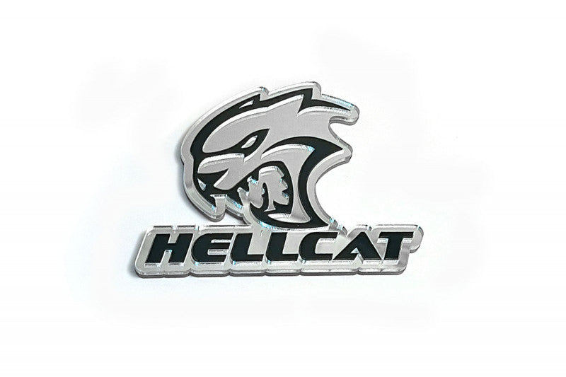 Dodge Emblem & Badge Set - Grille and Tailgate Hellcat + text Hellcat logo Dodge emblems decoinfabric SILVER MIRROR