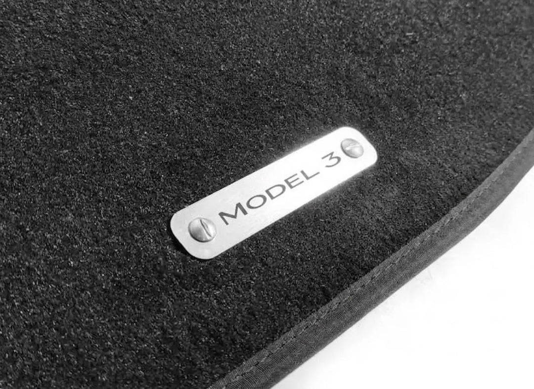Tesla Stainless Steel Floor Mats Emblems Set Badges with Model 3 (Type 2) Logo Car Mats Badges Decoin