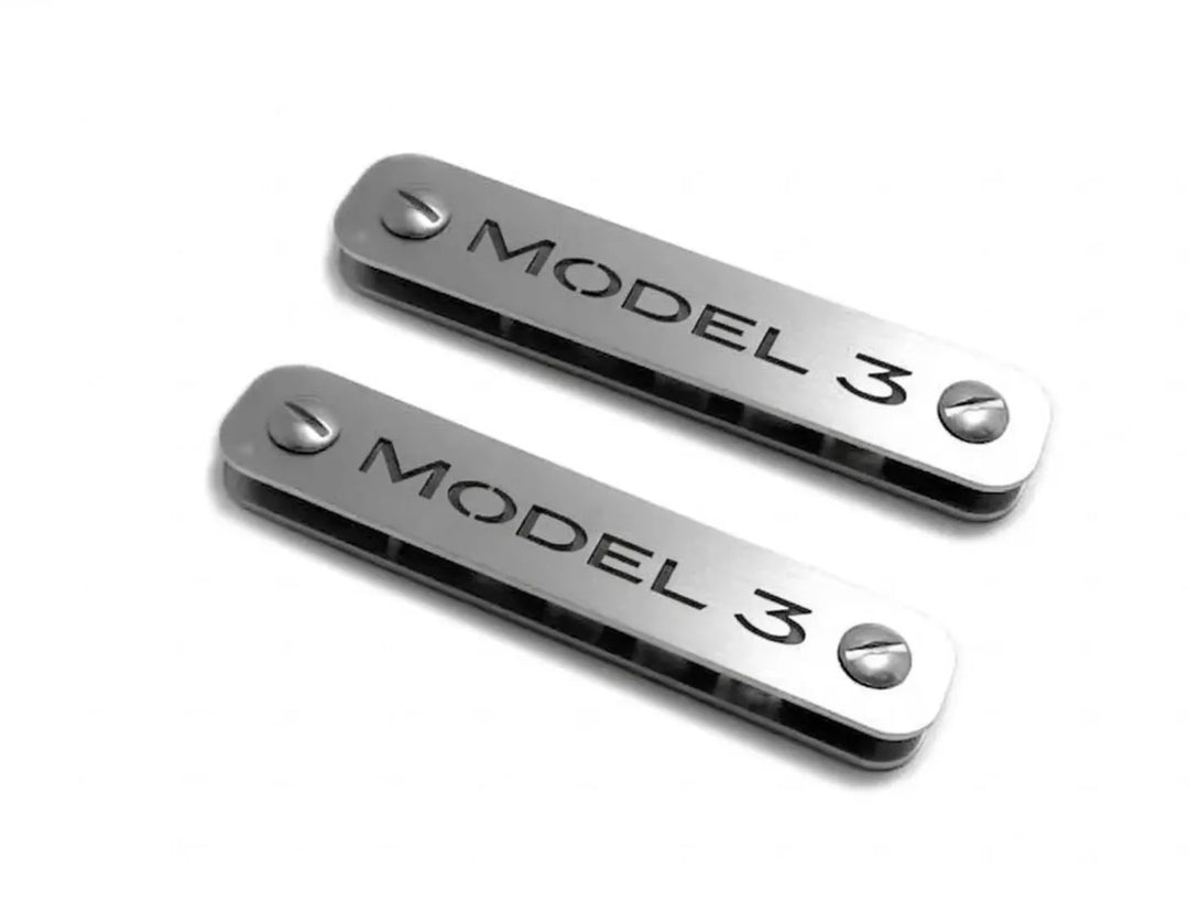 Tesla Stainless Steel Floor Mats Emblems Set Badges with Model 3 (Type 2) Logo Car Mats Badges Decoin