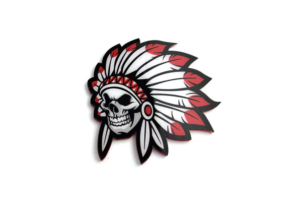 Radiator grille emblem with Indian Skull Chief logo