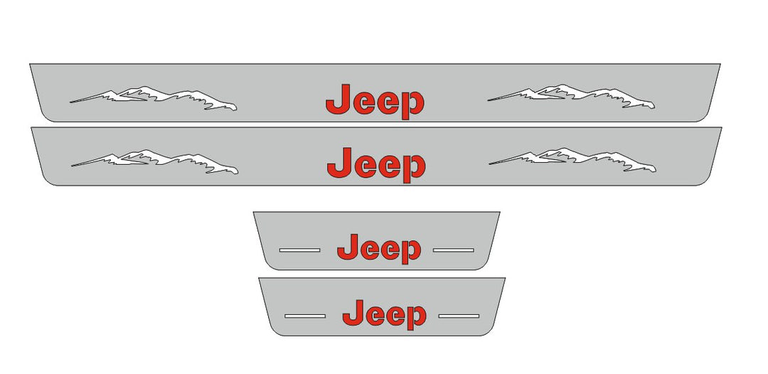 Jeep Gladiator JT 2019+ Door Sill Led Plate With Jeep Logo Jeep Led Door Sills opdesign FLOW FRONT+REAR STAINLESS STEEL