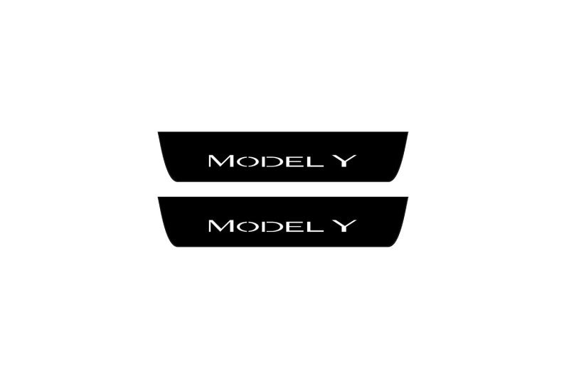 Tesla Model Y 2020+ Led Door Sill Pro With Logo Model Y (Premium Painting) Tesla Led Door Sills PRO opdesign