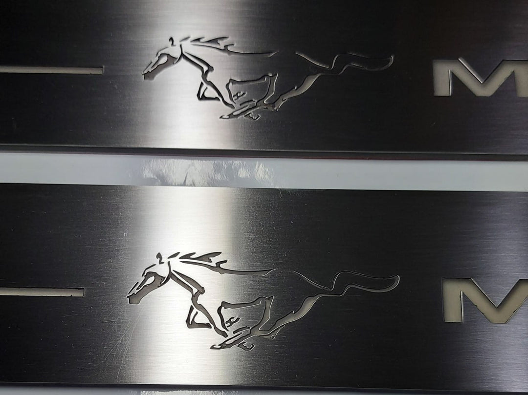 Ford Mustang V 2005-2015 Illuminated LED Door Sill Plates With Mustang Logo Ford Led Door Sills opdesign