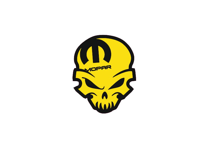 Dodge Challenger trunk rear emblem between tail lights with Mopar Skull logo (type 8) Dodge emblems decoinfabric BLACK YELLOW