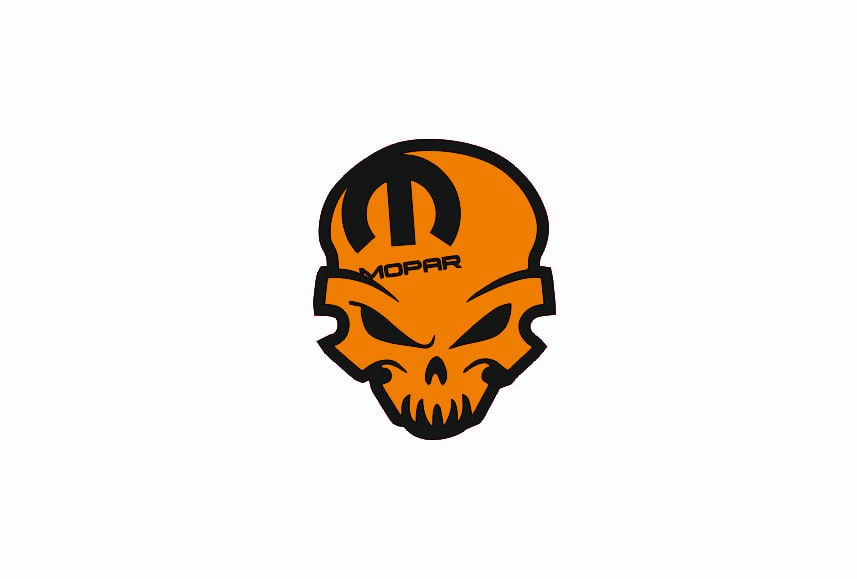 Chrysler tailgate trunk rear emblem with MOPAR SKULL logo (Type 8) Chrysler emblems decoinfabric BLACK ORANGE