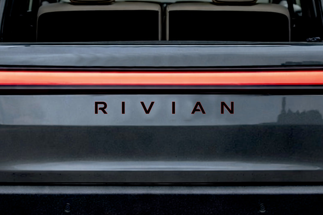 Rivian tailgate trunk rear 3D emblem with Rivian logo (Type MIXT) Rivian emblems decoinfabric