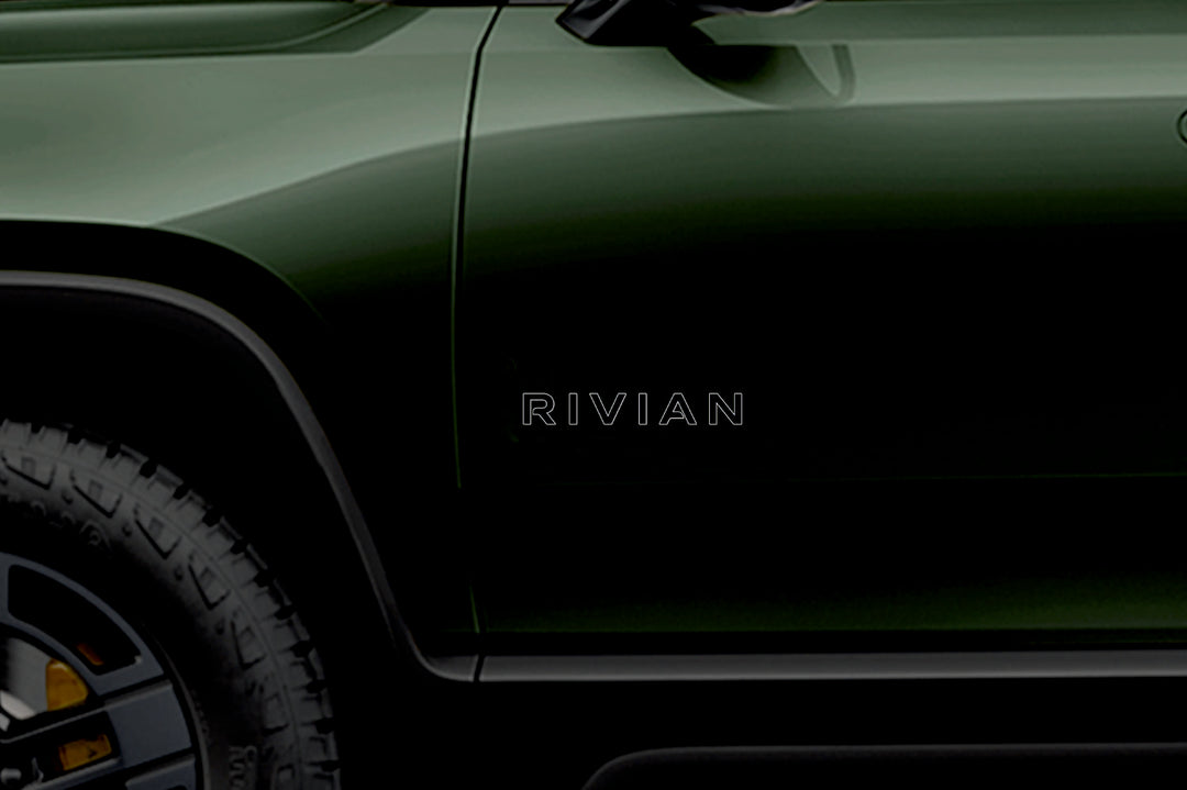 Rivian 3D emblem for fenders with Rivian (type 1) logo (type MIXT) Rivian emblems decoinfabric