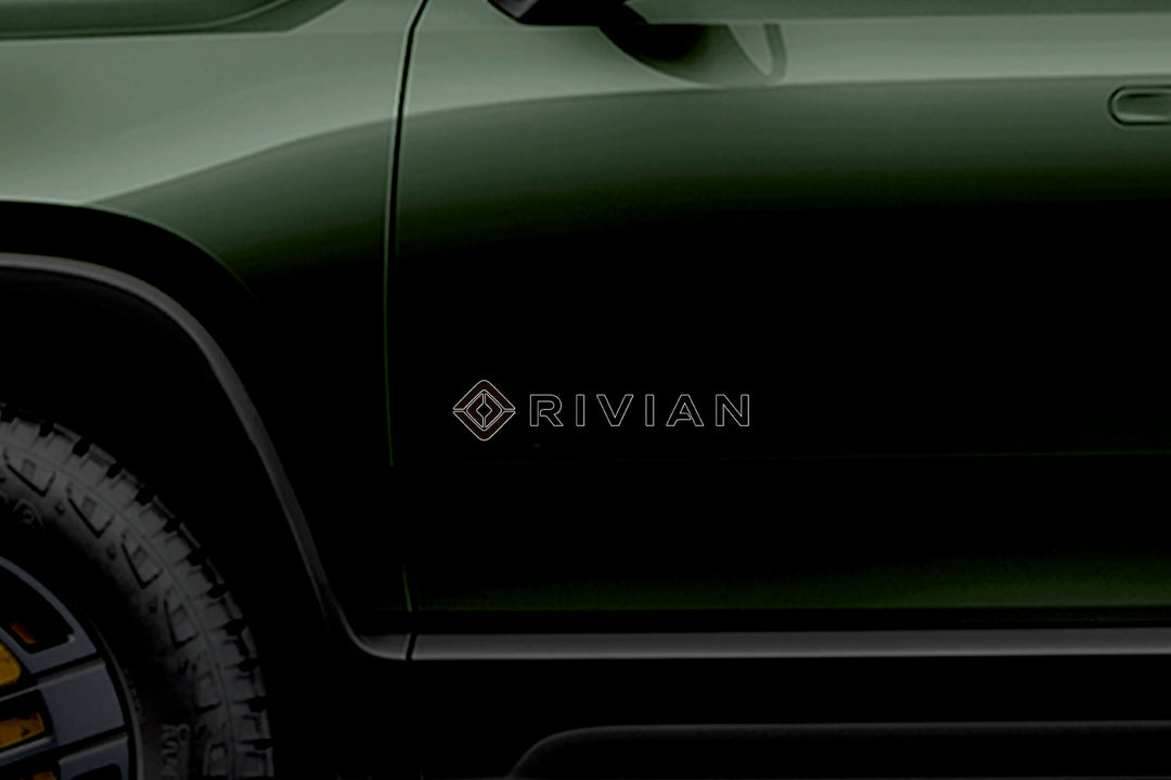 Rivian 3D emblem for fenders with Rivian (type 2) logo (type MIXT) Rivian emblems decoinfabric