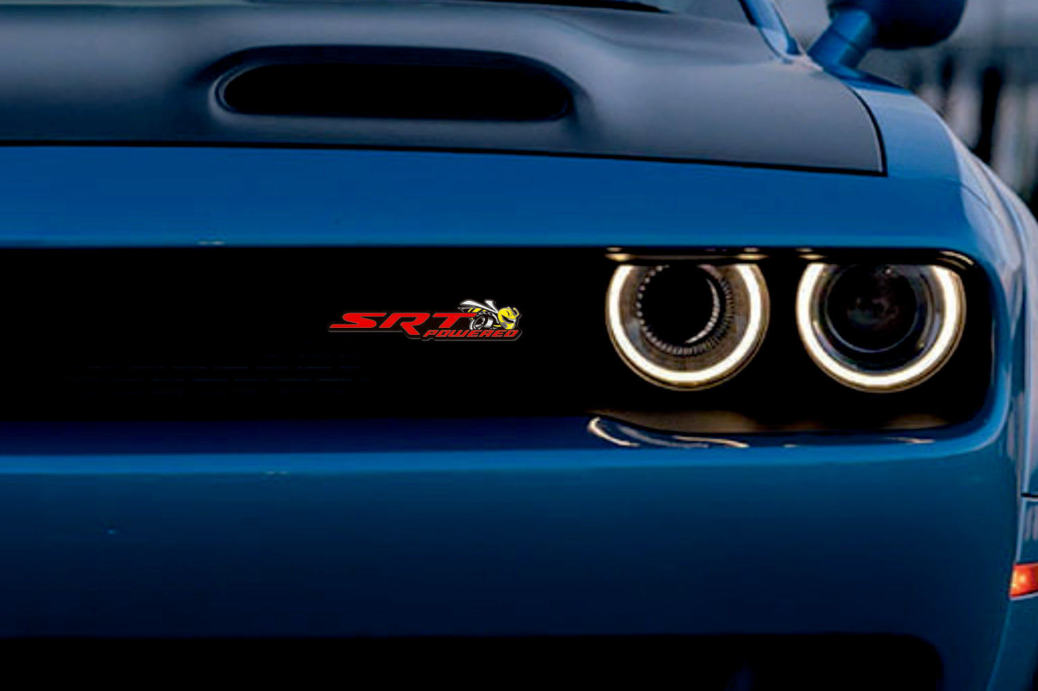 Dodge Radiator grille emblem with SRT Powered + Scat Pack logo (Type 2) Dodge emblems decoinfabric