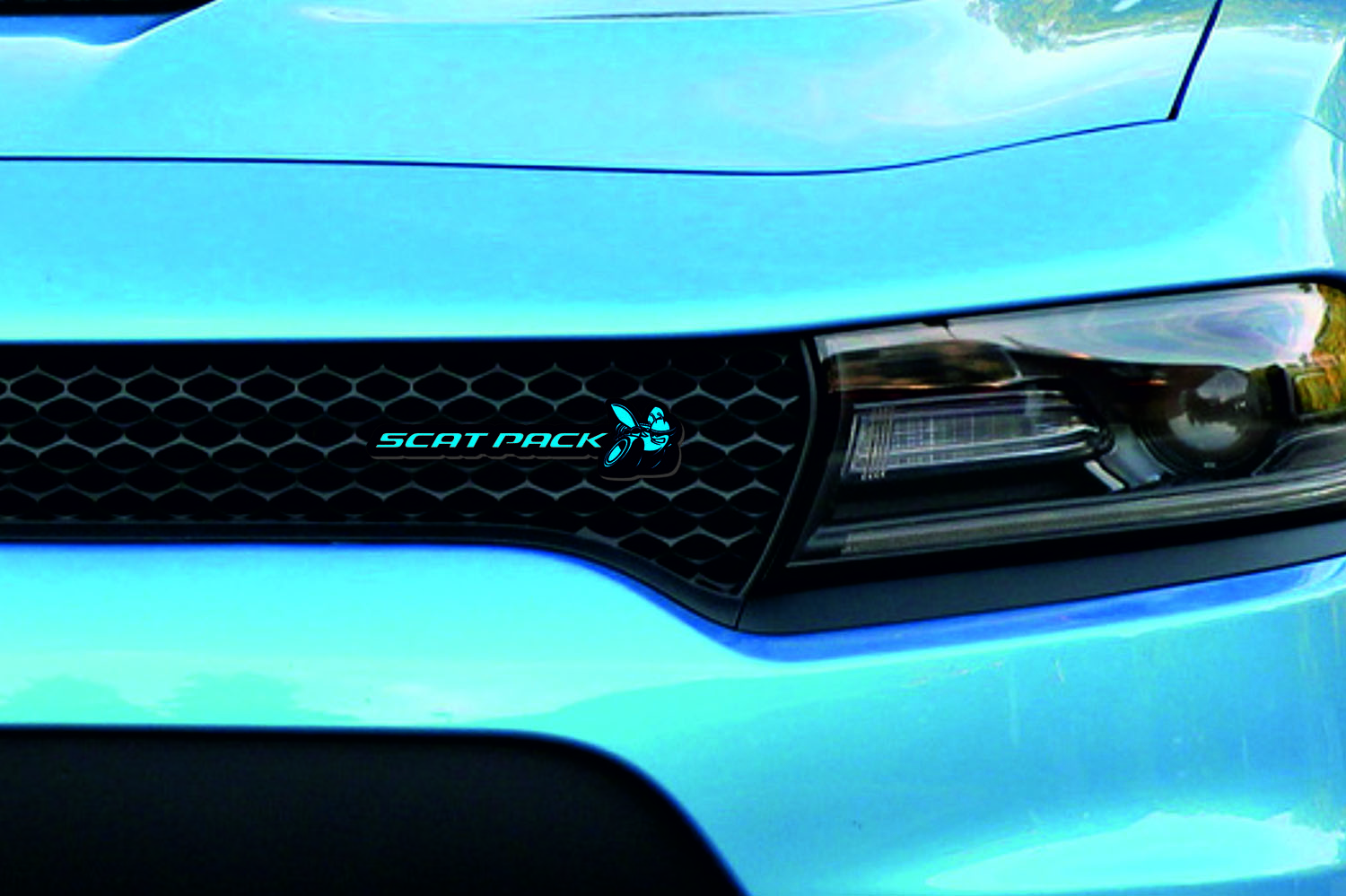 Dodge Emblem & Badge Set - Grille and Tailgate Scat Pack logo (Type 4) Dodge emblems decoinfabric LIGHT BLUE