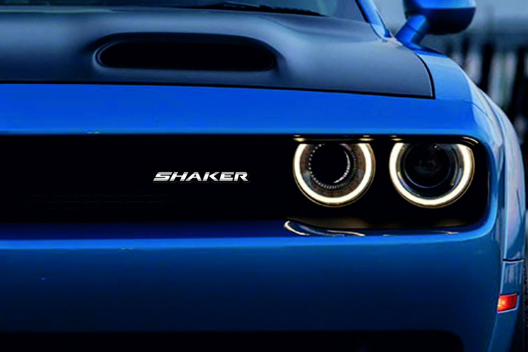 Dodge Radiator grille emblem with Shaker logo (type 2) Dodge emblems decoinfabric BLACK WHITE