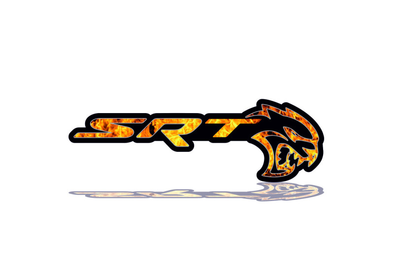 Chrysler tailgate trunk rear emblem with SRT Hellcat Fire logo Chrysler emblems decoinfabric BLACK FRAME+FIRE LOGO