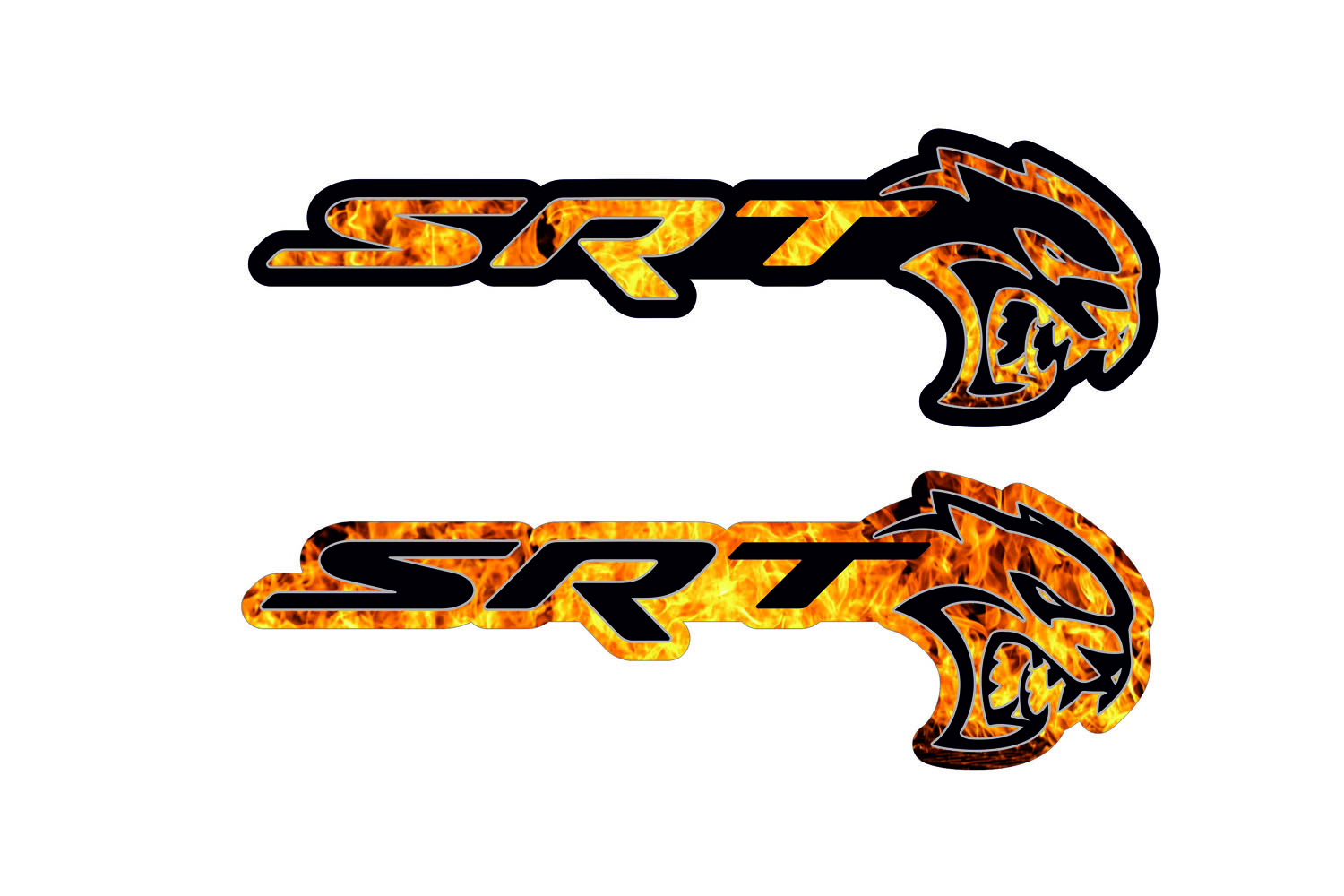 Chrysler Emblem & Badge Set - Grille and Tailgate SRT Hellcat Fire logo Chrysler emblems decoinfabric FIRE FRAME+BLACK LOGO
