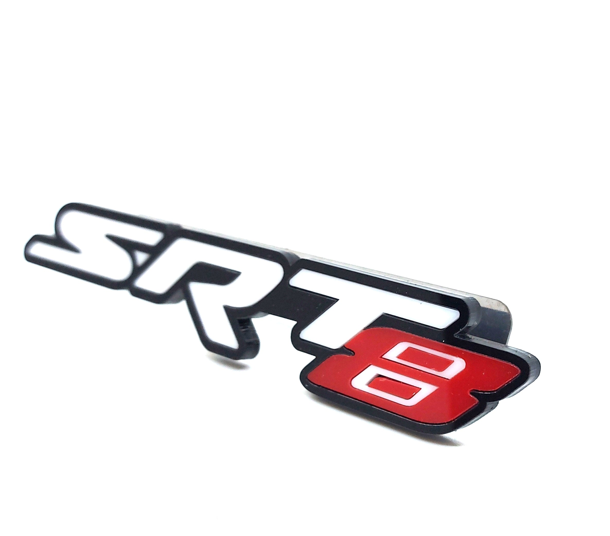 Dodge Challenger trunk rear emblem between tail lights with SRT8 logo (Type 2) Dodge emblems decoinfabric BLACK WHITE