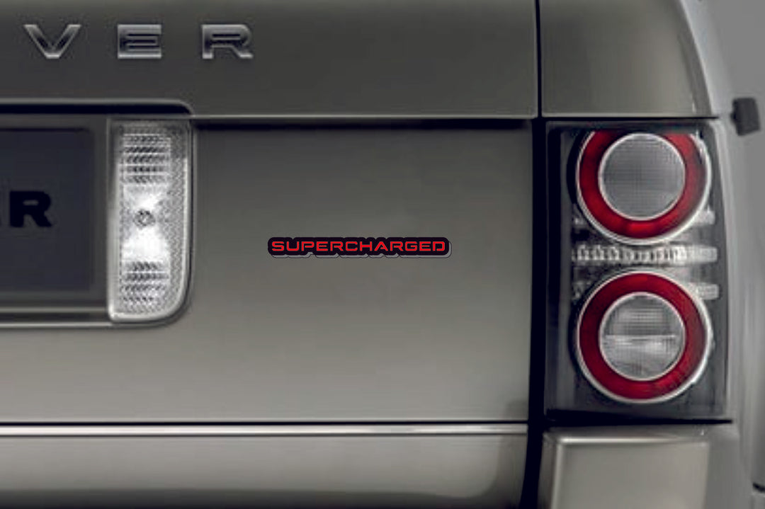 Range Rover tailgate trunk rear emblem with Supercharged logo Range Rover emblems decoinfabric BLACK RED