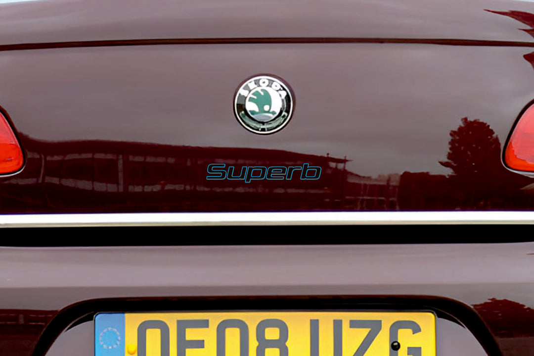 Skoda SuperB II 2008-2015 tailgate trunk rear 3D emblem with SuperB logo (type MIXT) Skoda emblems decoinfabric