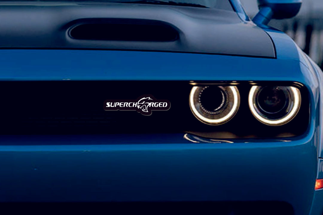 Dodge Illuminated LED Radiator Grille Emblems and Badges with Supercharged + Hellcat logo Dodge Led emblems decoinfabric