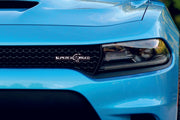 DODGE Radiator grille emblem with Supercharged + Hellcat logo Dodge emblems decoinfabric BLACK WHITE